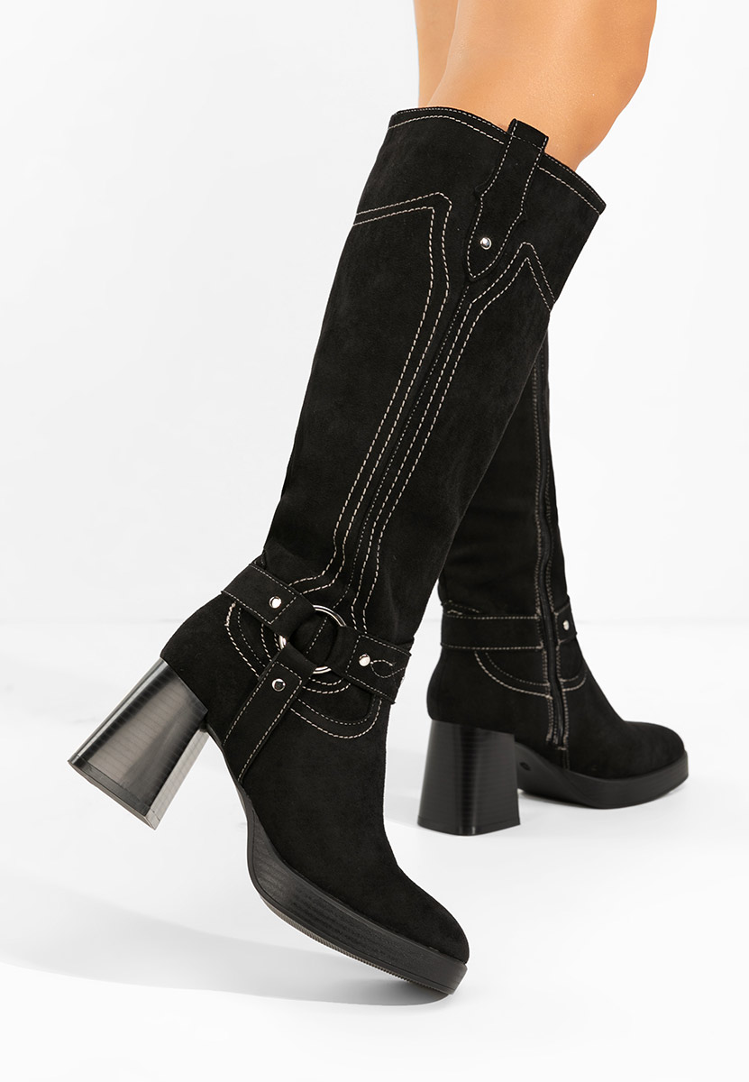 Cizme lungi cu toc gros Lionia negre