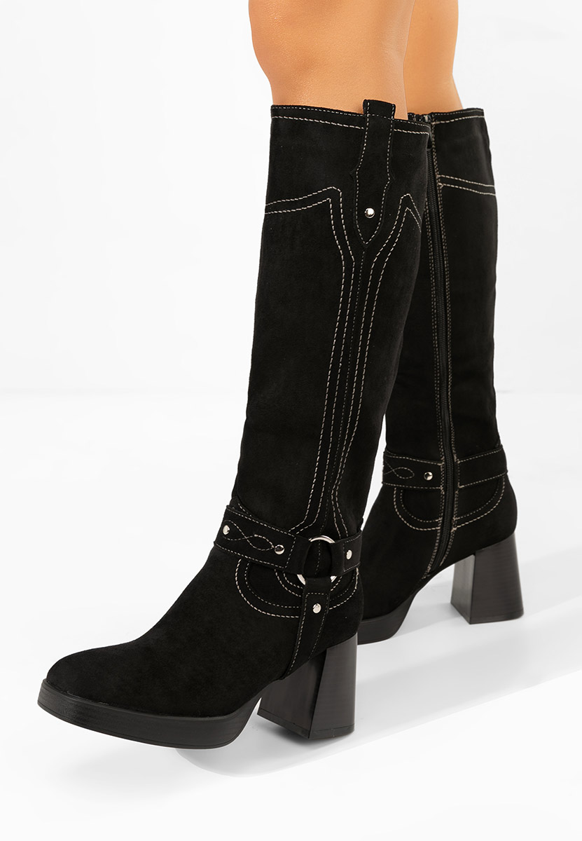 Cizme lungi cu toc gros Lionia negre