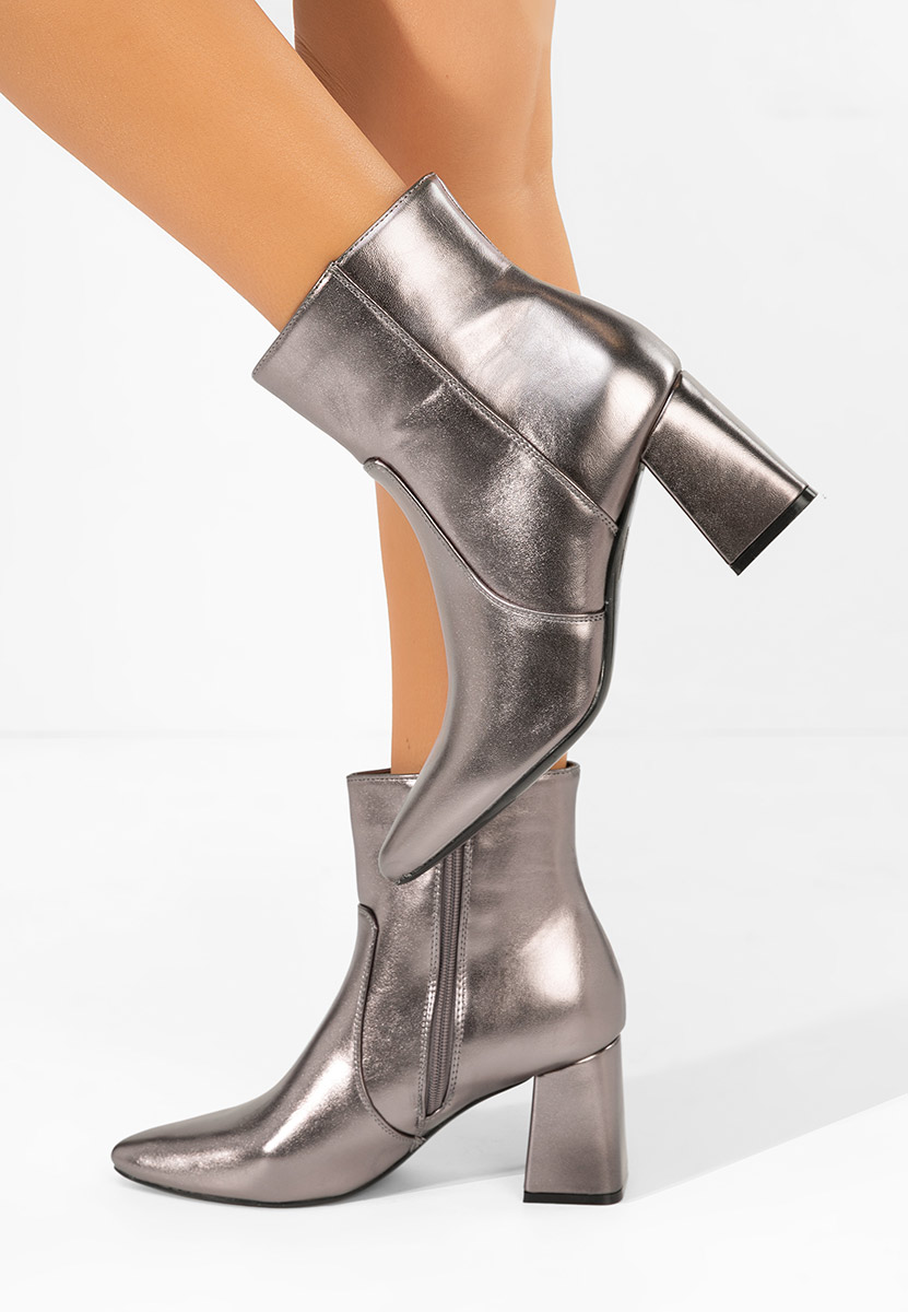 Botine cu toc gros Tavria argintii