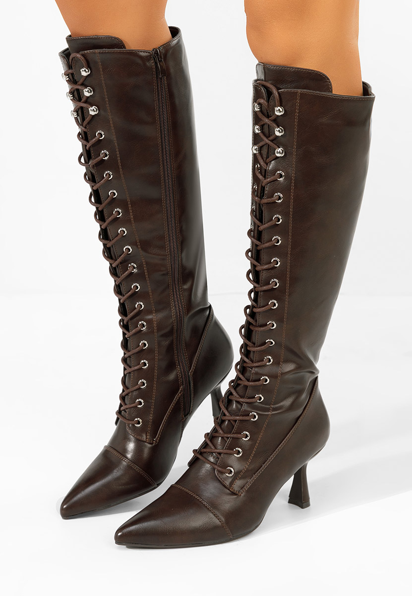 Cizme cu toc subtire Ulmira maro