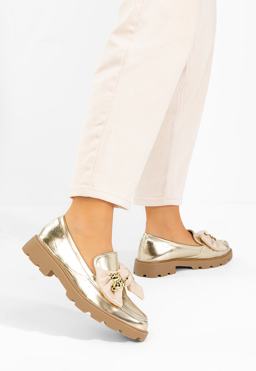 Mocasini cu talpa groasa Desana aurii