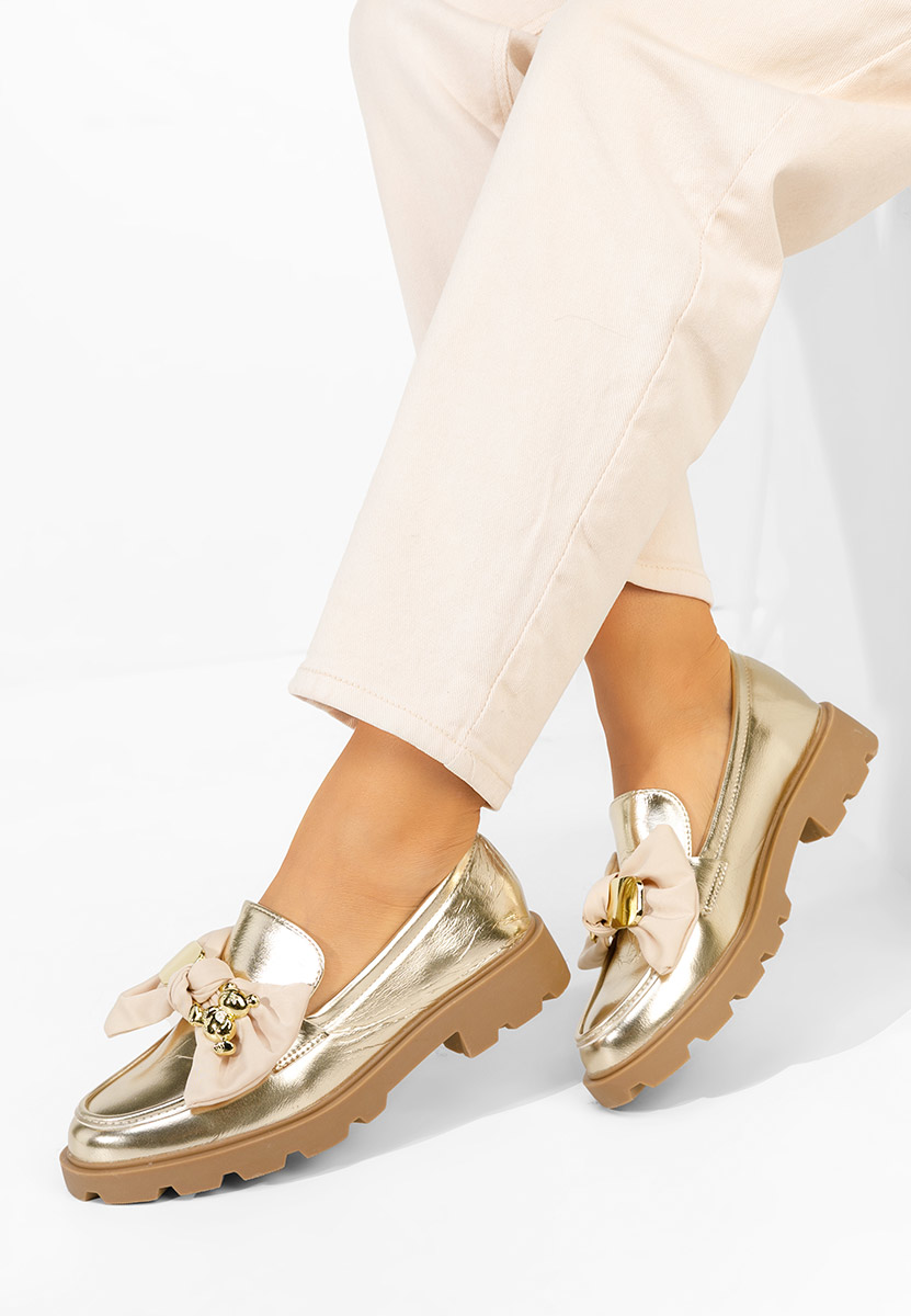 Mocasini cu talpa groasa Desana aurii