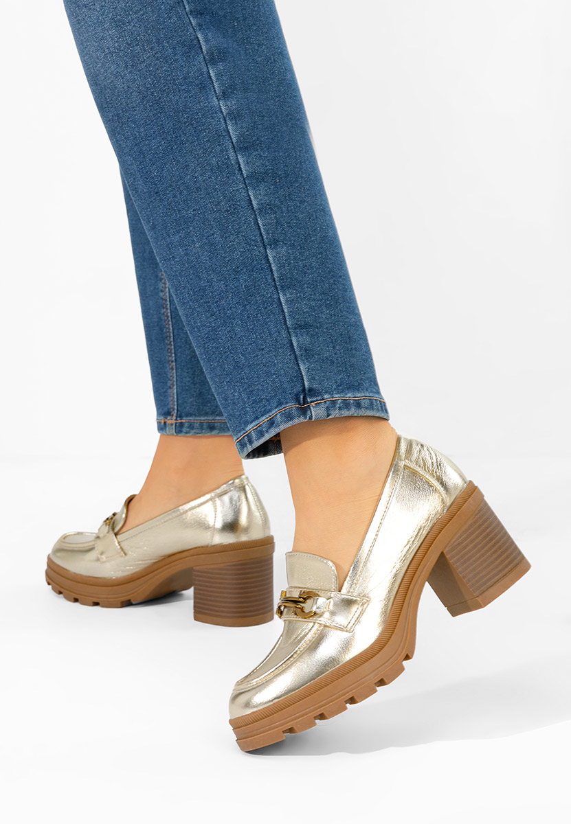 Mocasini cu toc Nakata aurii