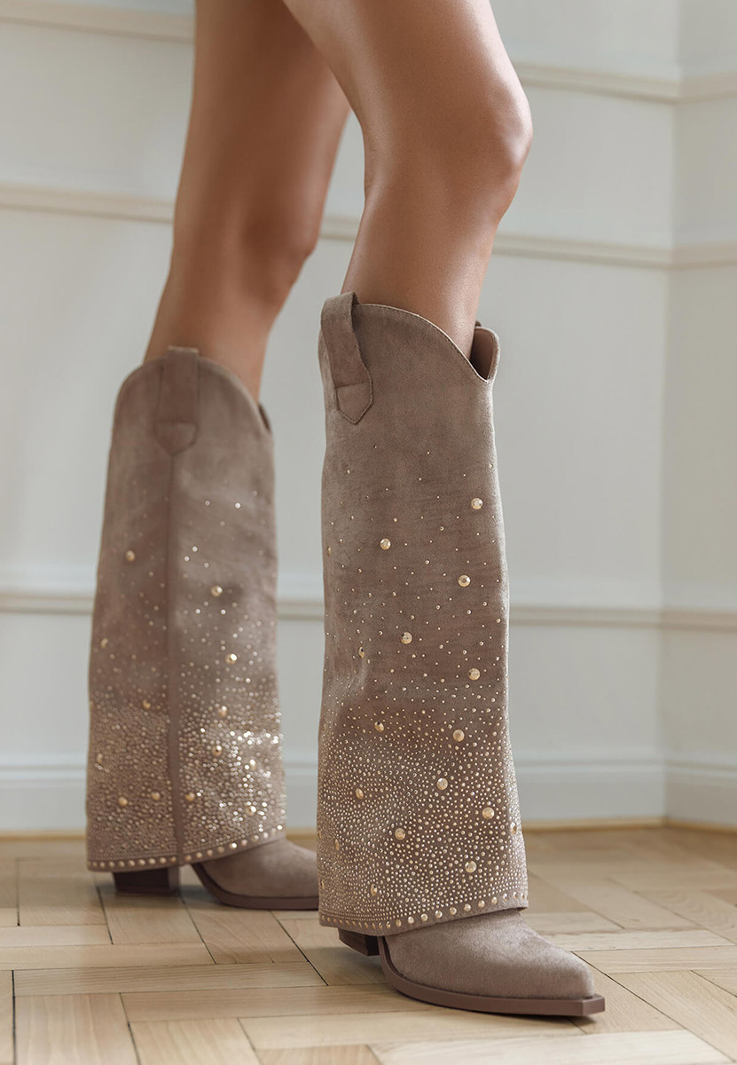 Cizme cu toc gros Millie kaki