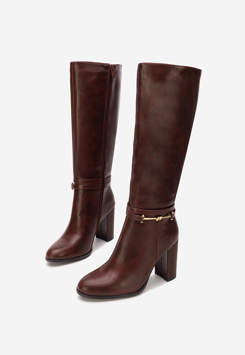 Cizme cu toc gros Dresara grena