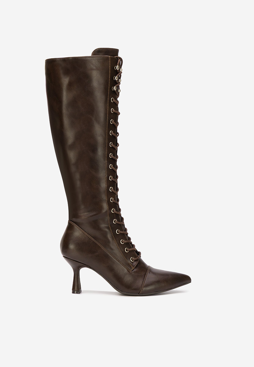 Cizme cu toc subtire Ulmira maro