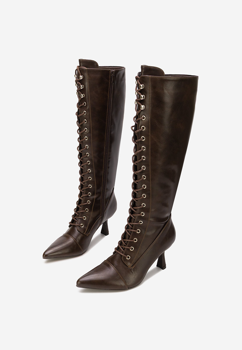 Cizme cu toc subtire Ulmira maro