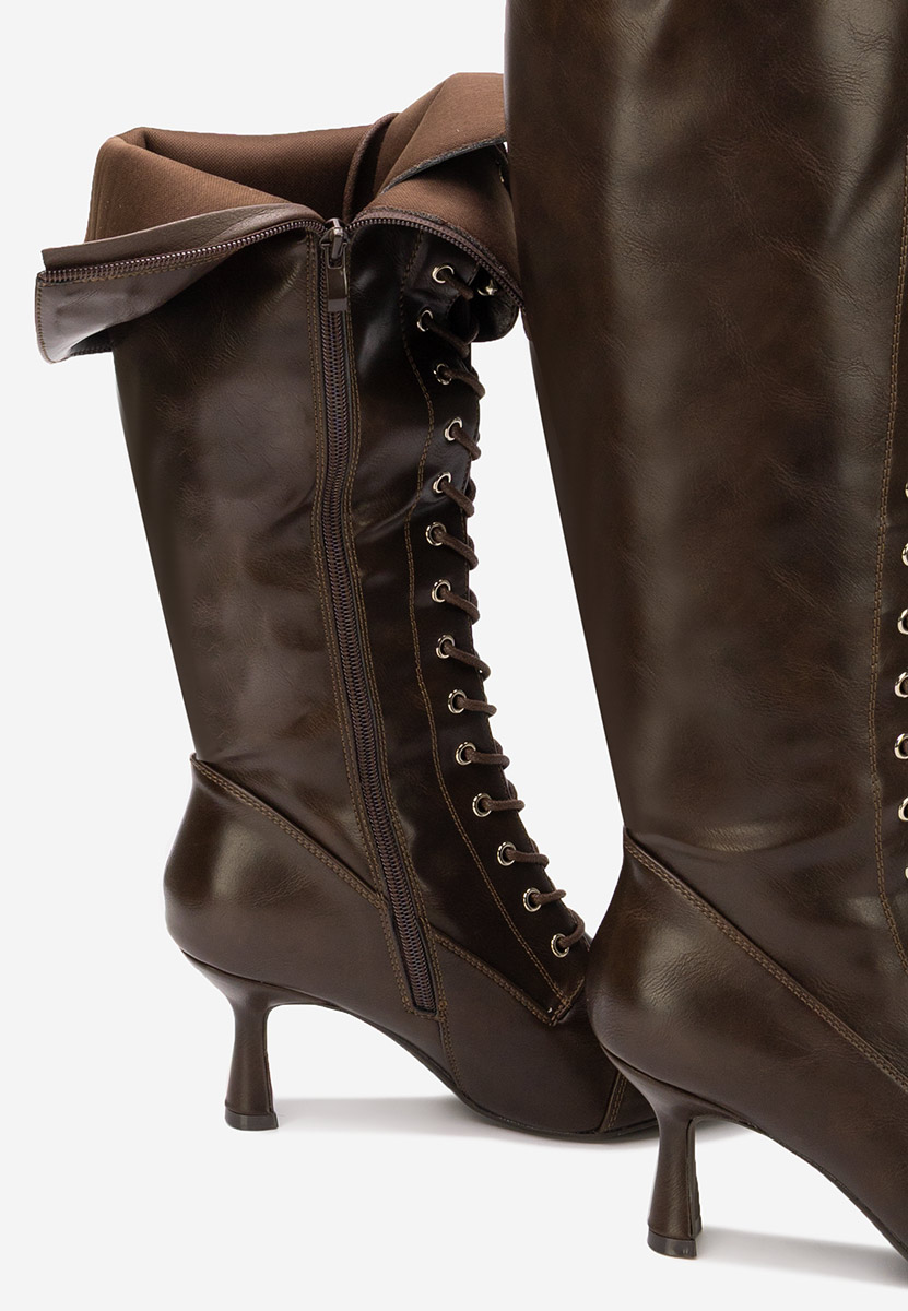 Cizme cu toc subtire Ulmira maro