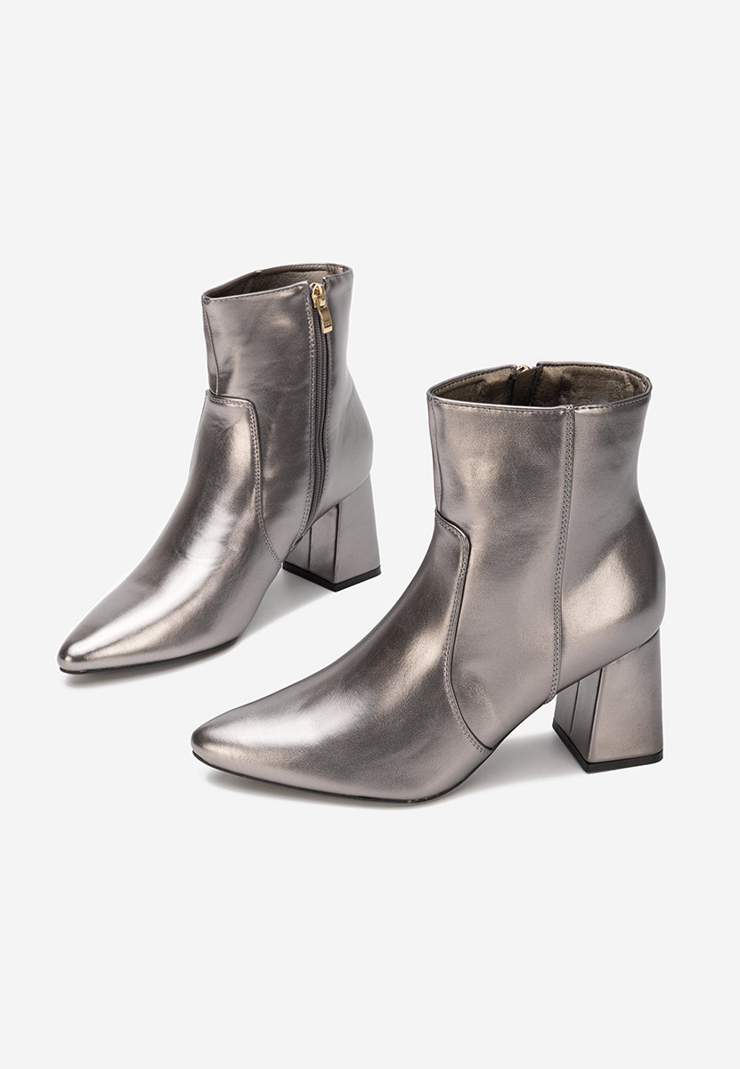 Botine cu toc gros Tavria argintii
