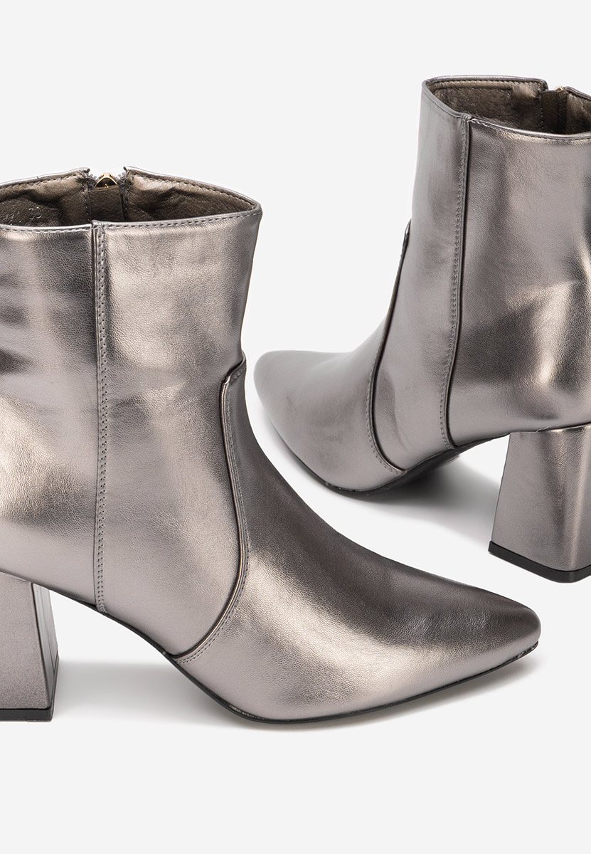 Botine cu toc gros Tavria argintii