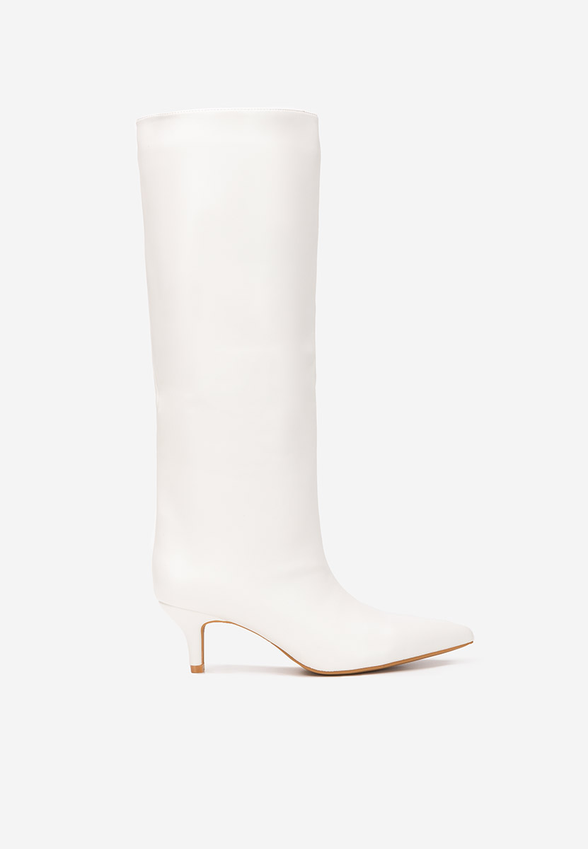 Cizme dama elegante cu toc Brelisa albe