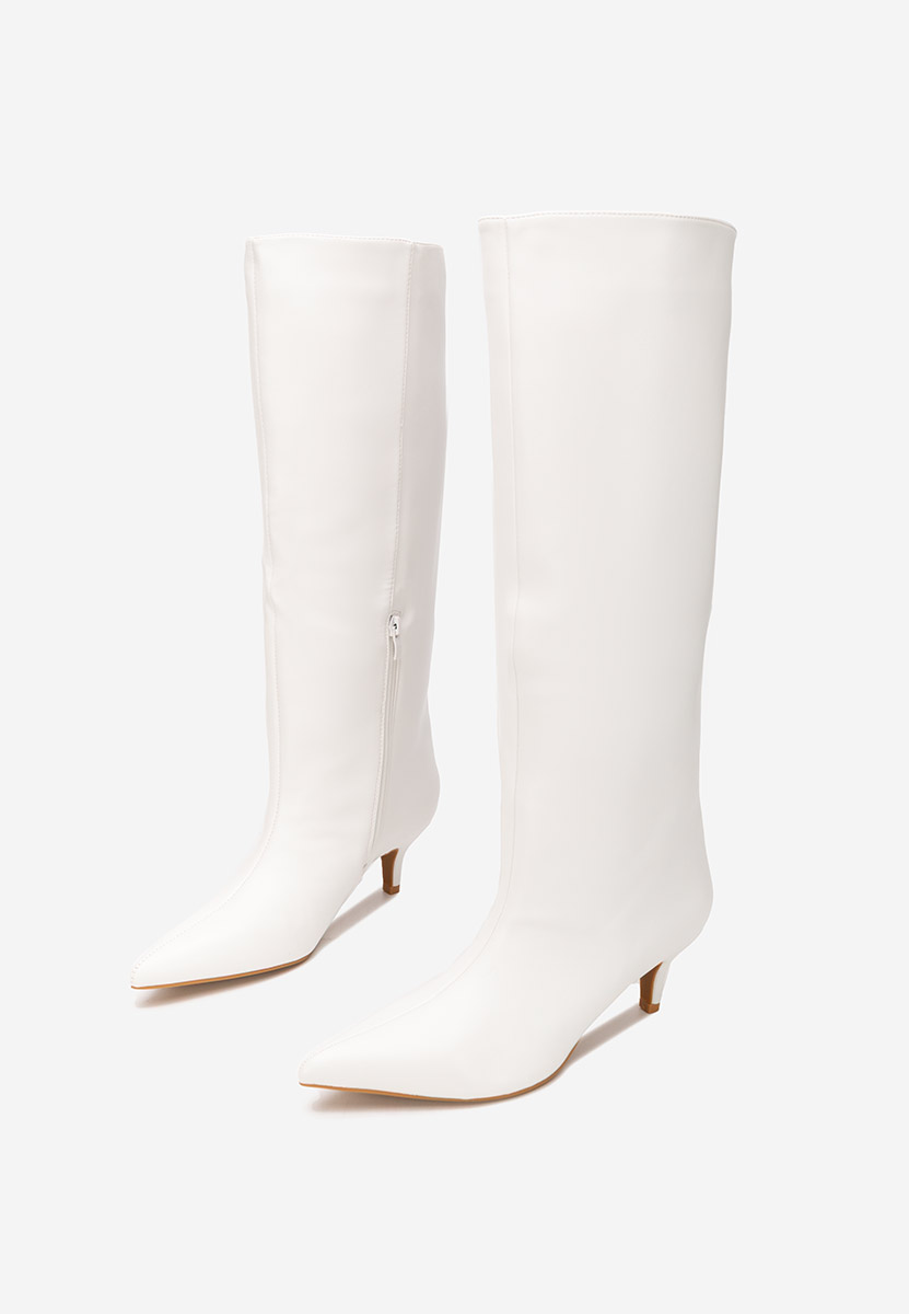 Cizme dama elegante cu toc Brelisa albe