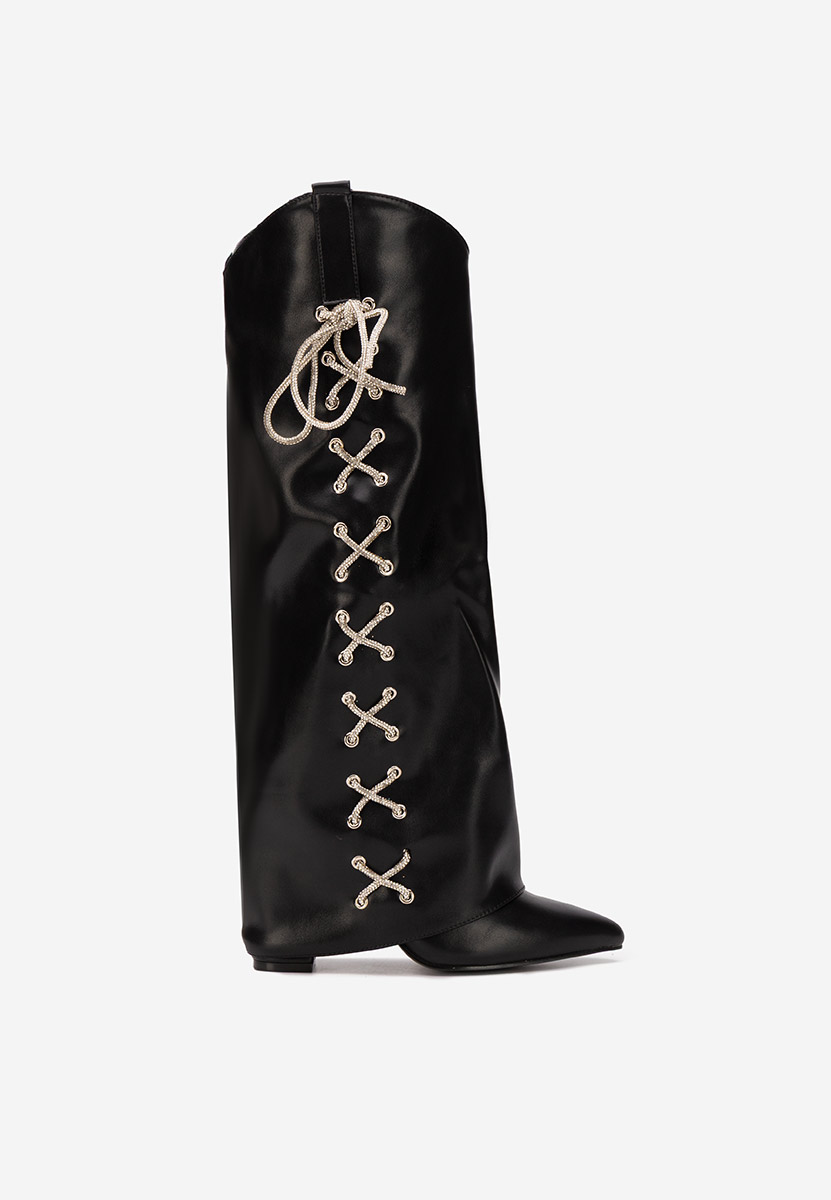 Cizme cu toc gros Patrisia negre