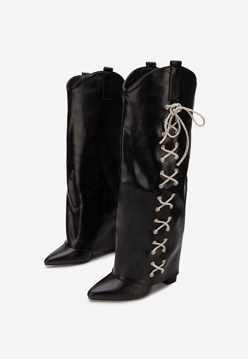 Cizme cu toc gros Patrisia negre