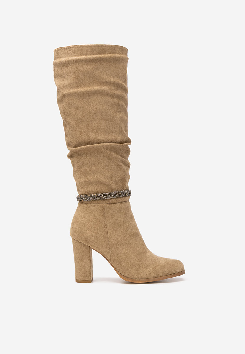 Cizme cu toc gros Denoria kaki