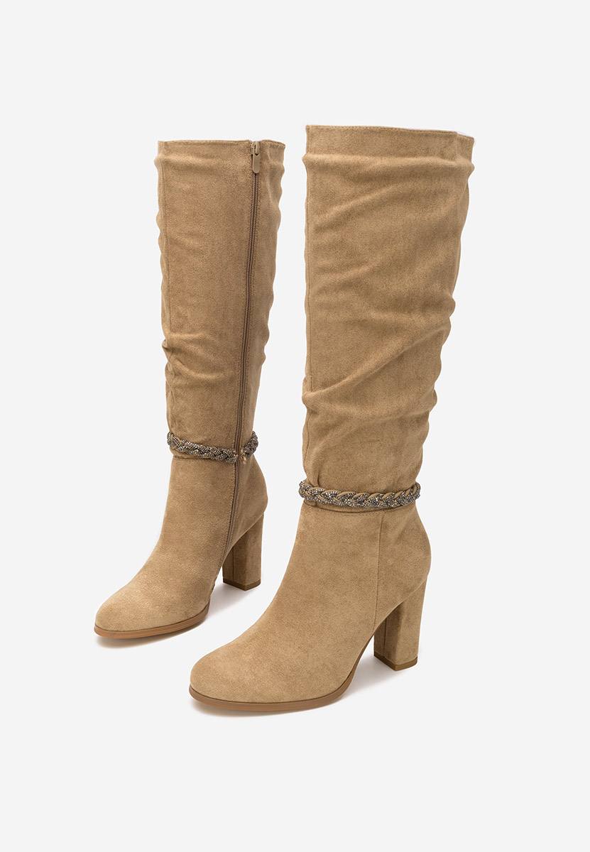 Cizme cu toc gros Denoria kaki