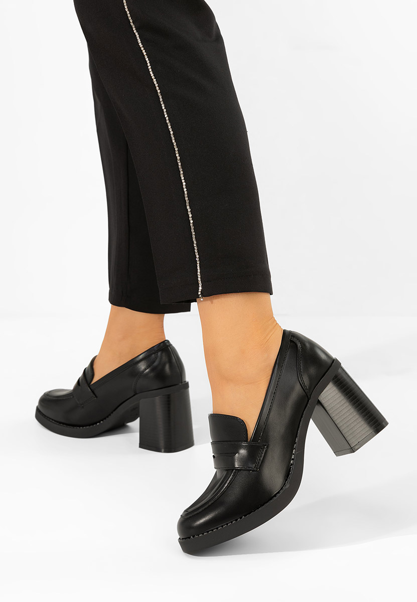 Mocasini cu toc Zenova negri