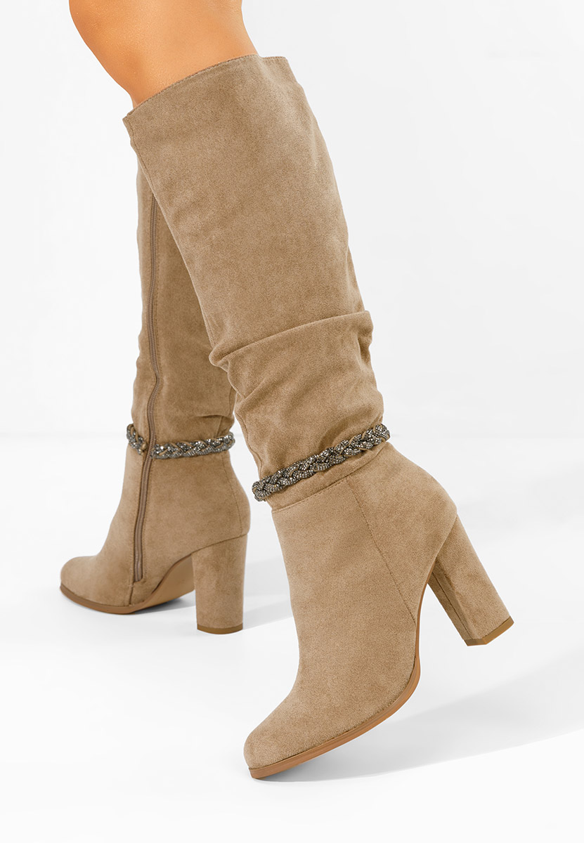 Cizme cu toc gros Denoria kaki