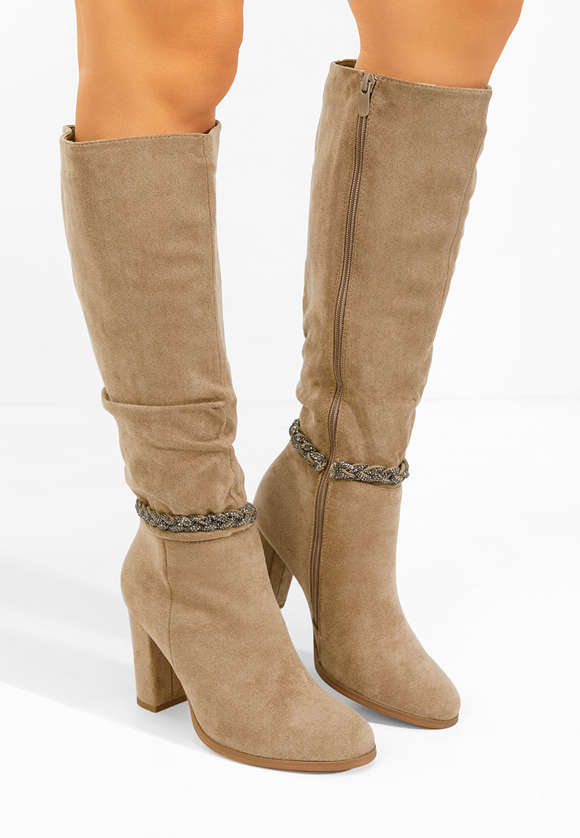 Cizme cu toc gros Denoria kaki