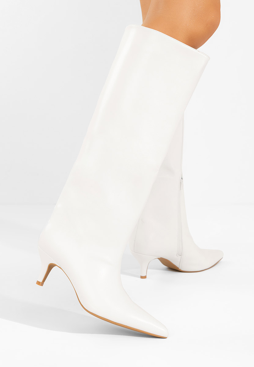 Cizme dama elegante cu toc Brelisa albe
