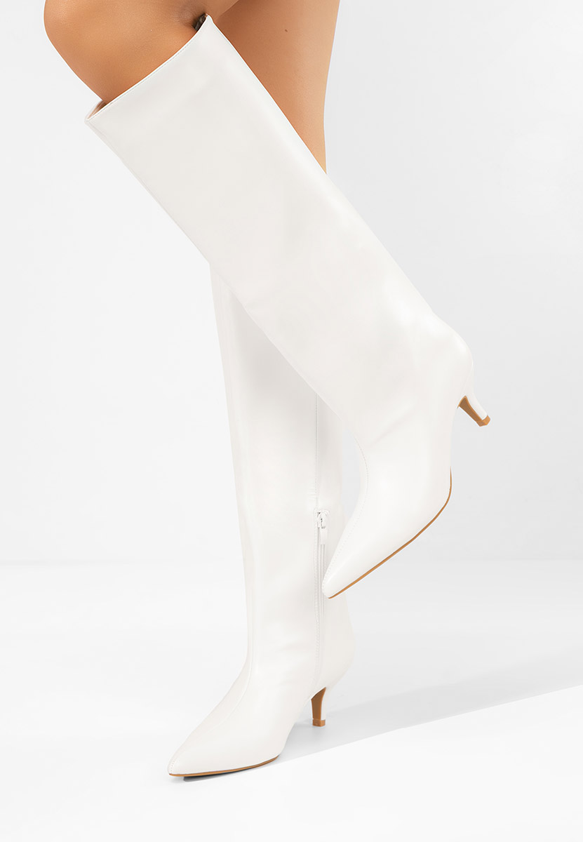 Cizme dama elegante cu toc Brelisa albe