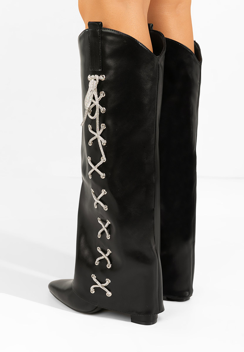 Cizme cu toc gros Patrisia negre