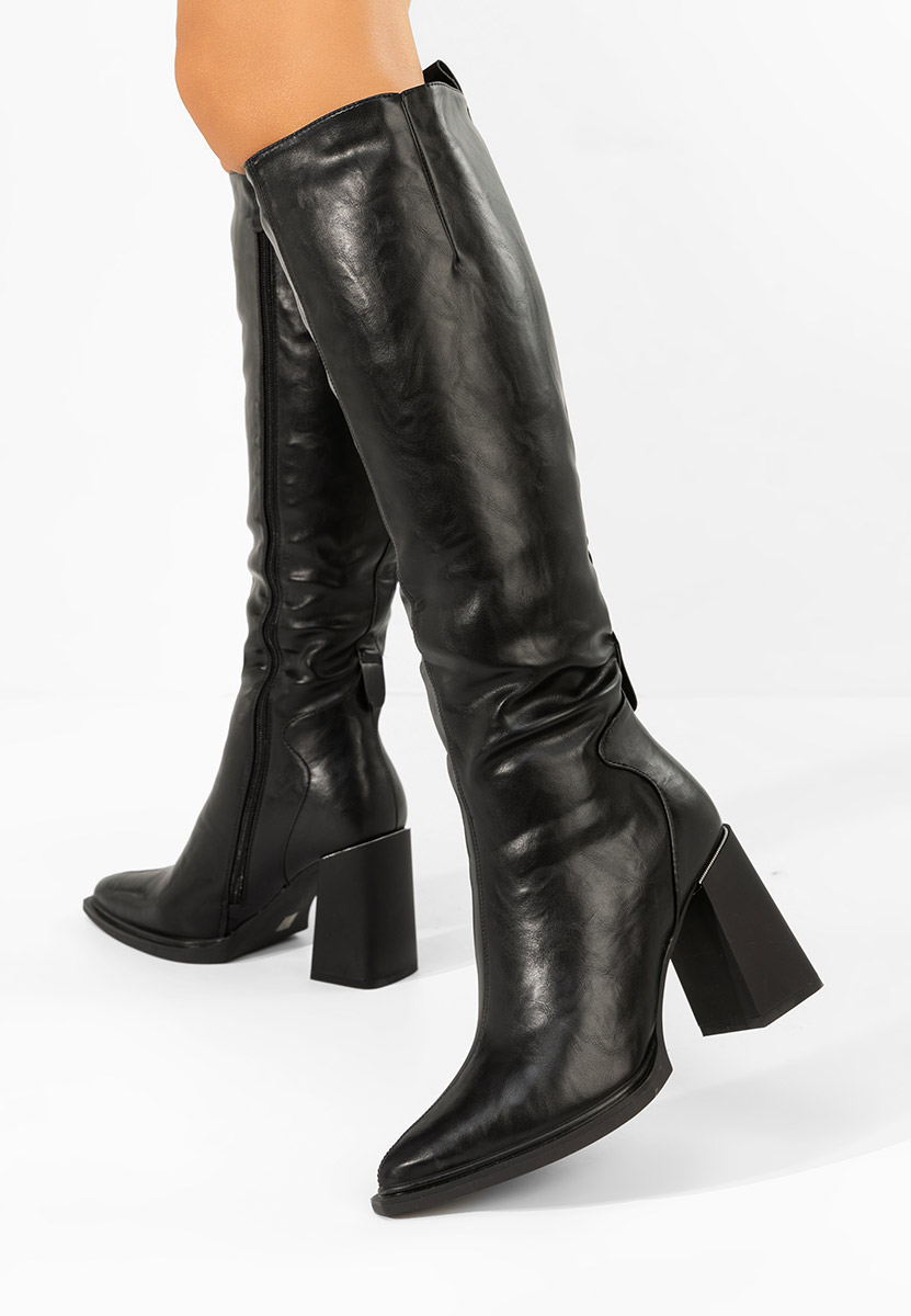 Cizme cu toc gros Ricardia negre