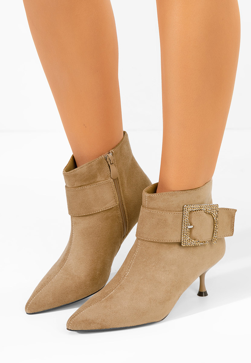 Botine cu toc subtire Karlene kaki