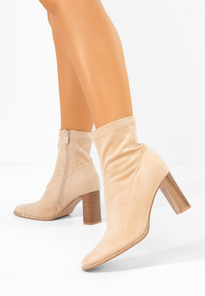 Botine cu toc gros Namelia bej