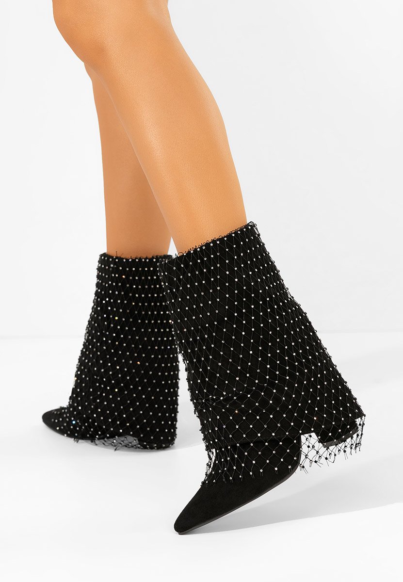 Botine cu toc gros Almaria negre