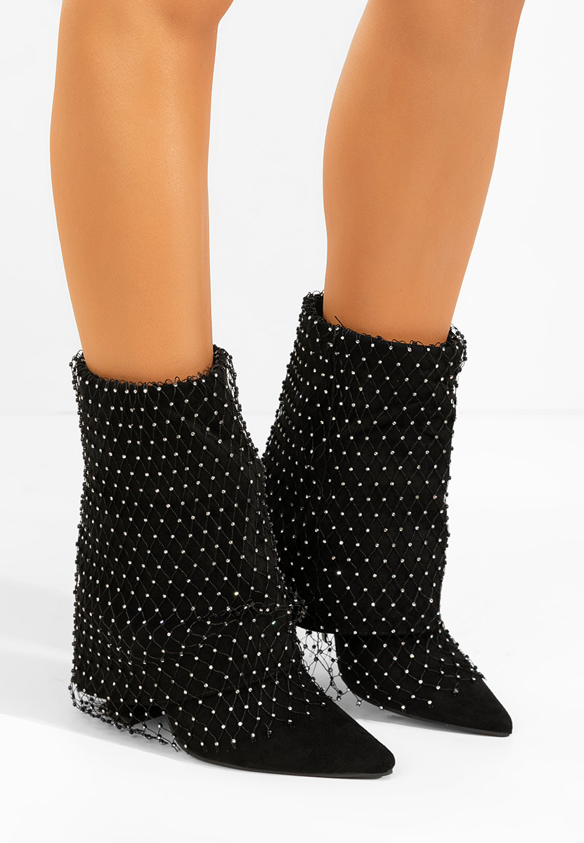 Botine cu toc gros Almaria negre