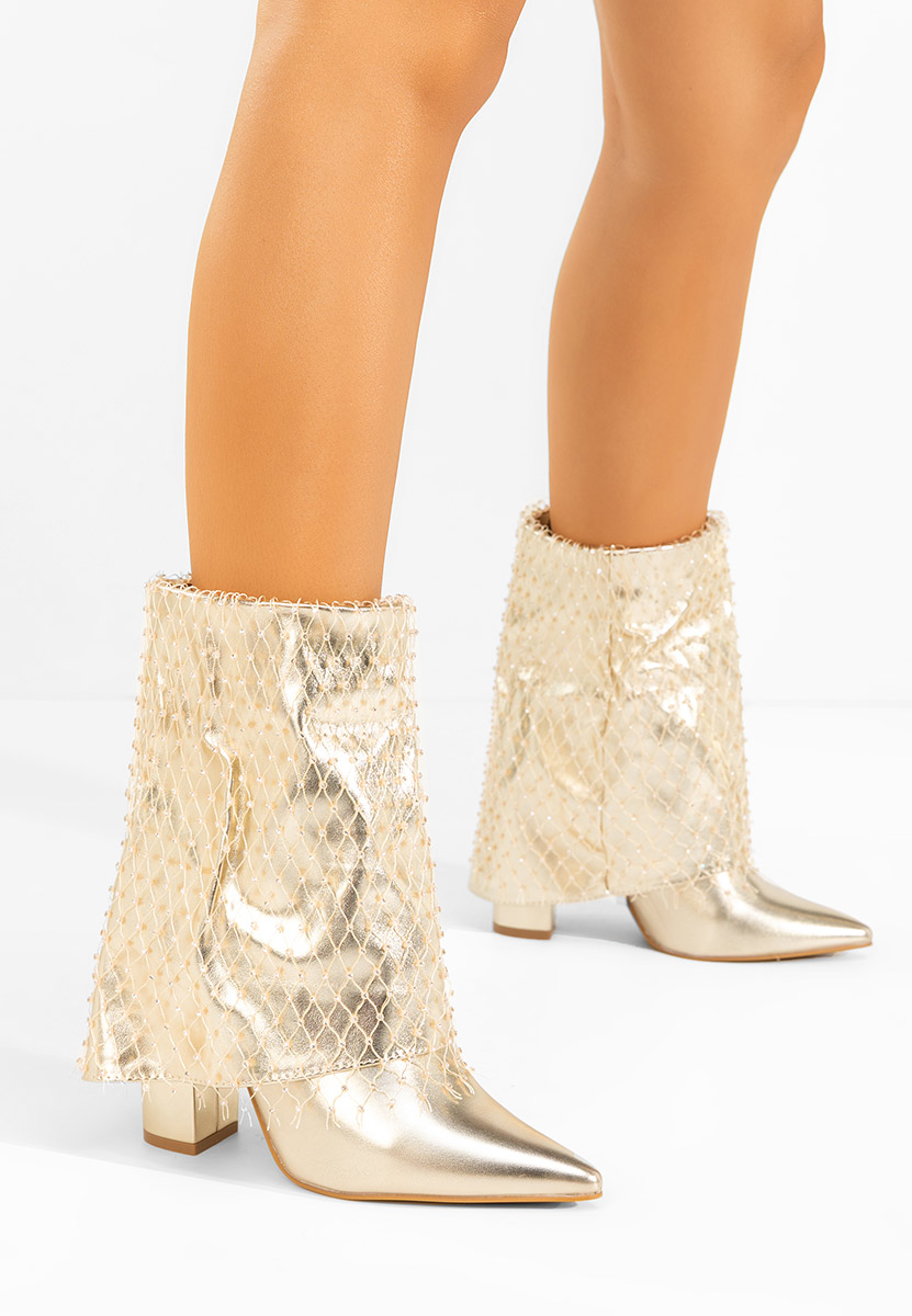 Botine cu toc gros Almaria V2 aurii