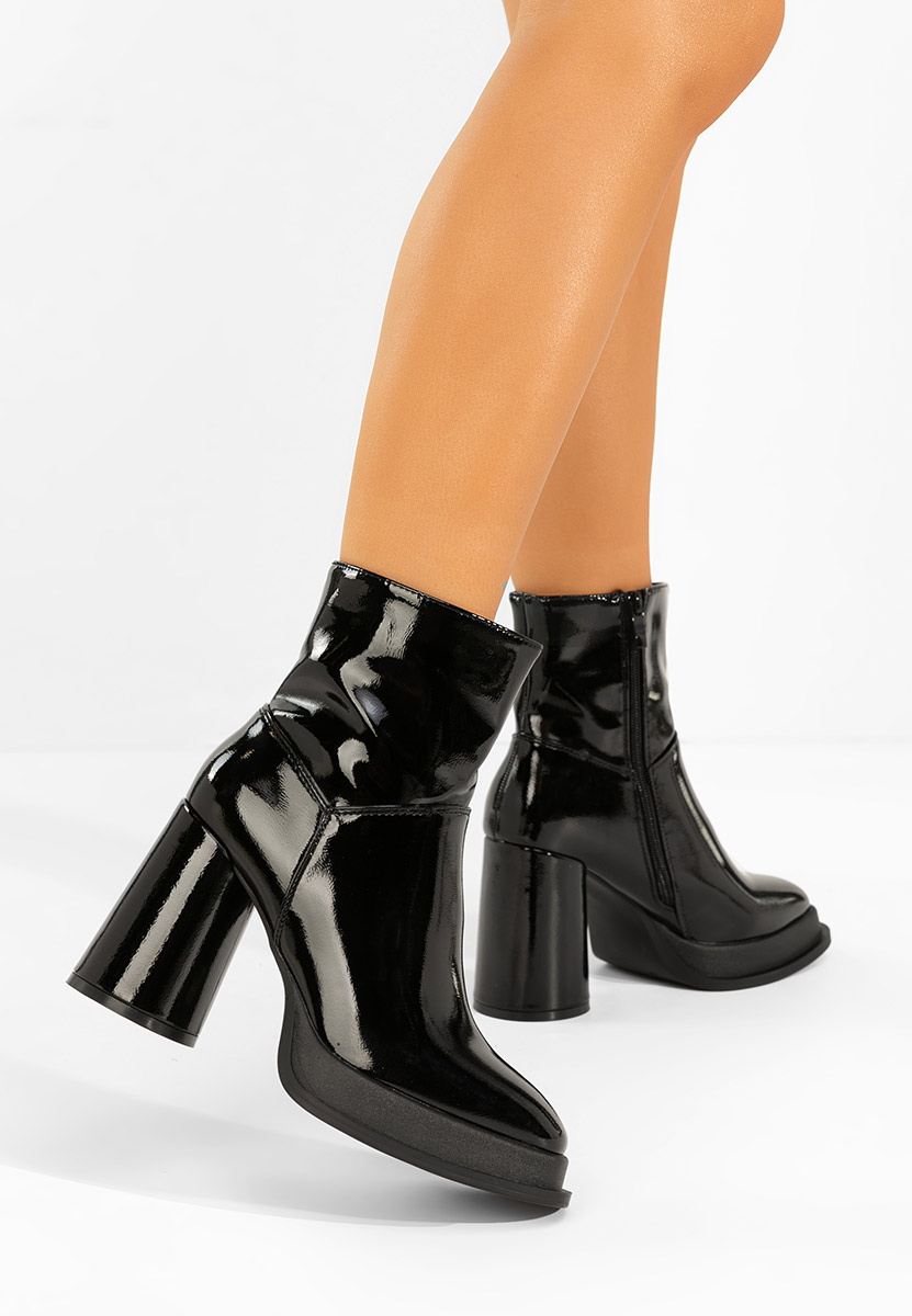 Botine cu toc gros Amiela negre