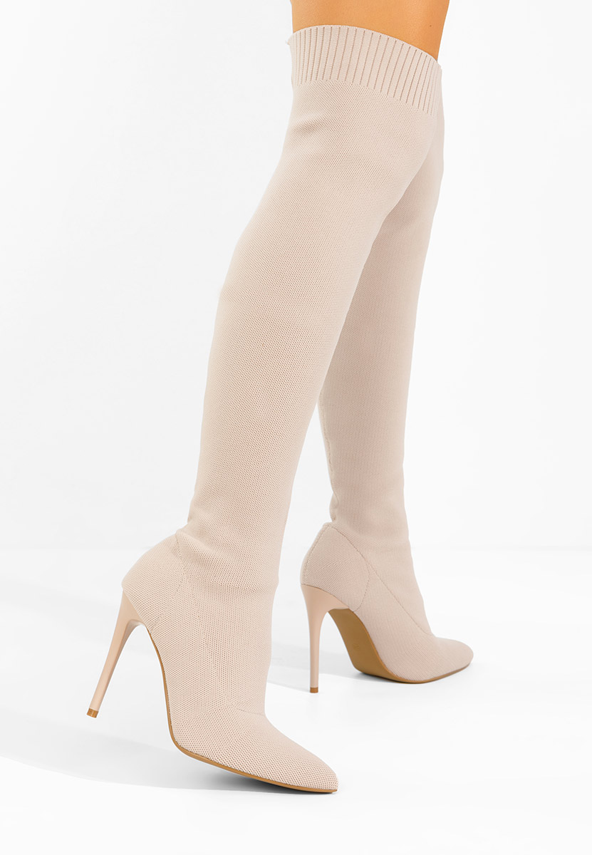 Cizme lungi peste genunchi Shanicea bej