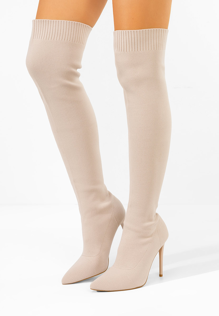 Cizme lungi peste genunchi Shanicea bej