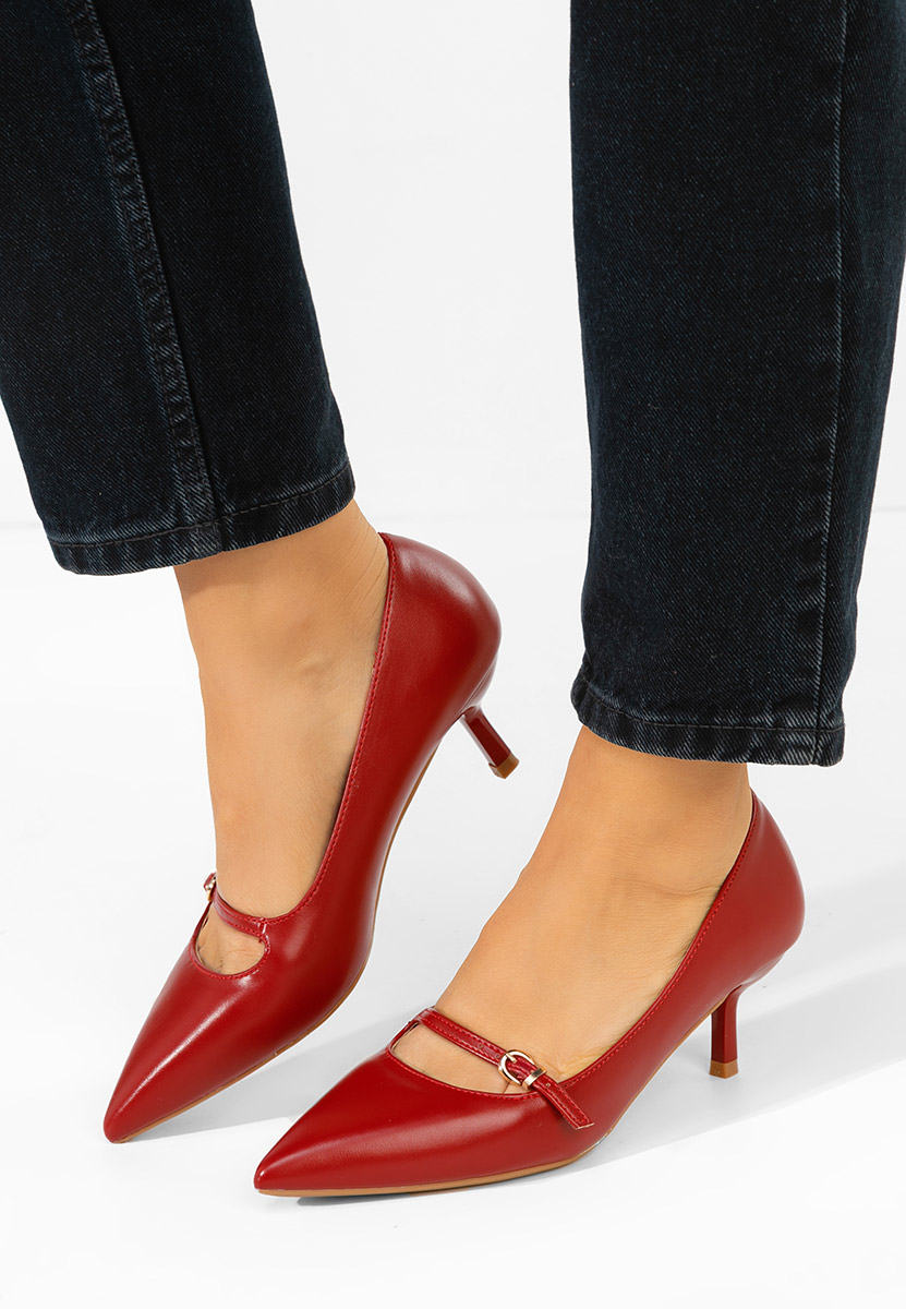 Pantofi stiletto cu toc mic Rilora rosii
