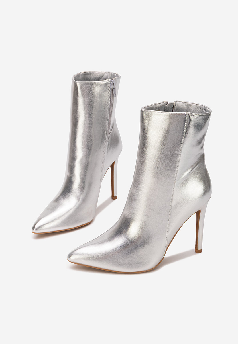 Botine cu toc subtire Cendria argintii