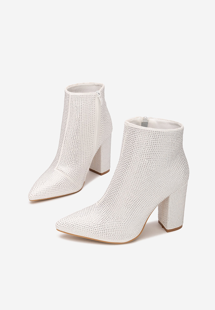 Botine cu toc gros Glira albe