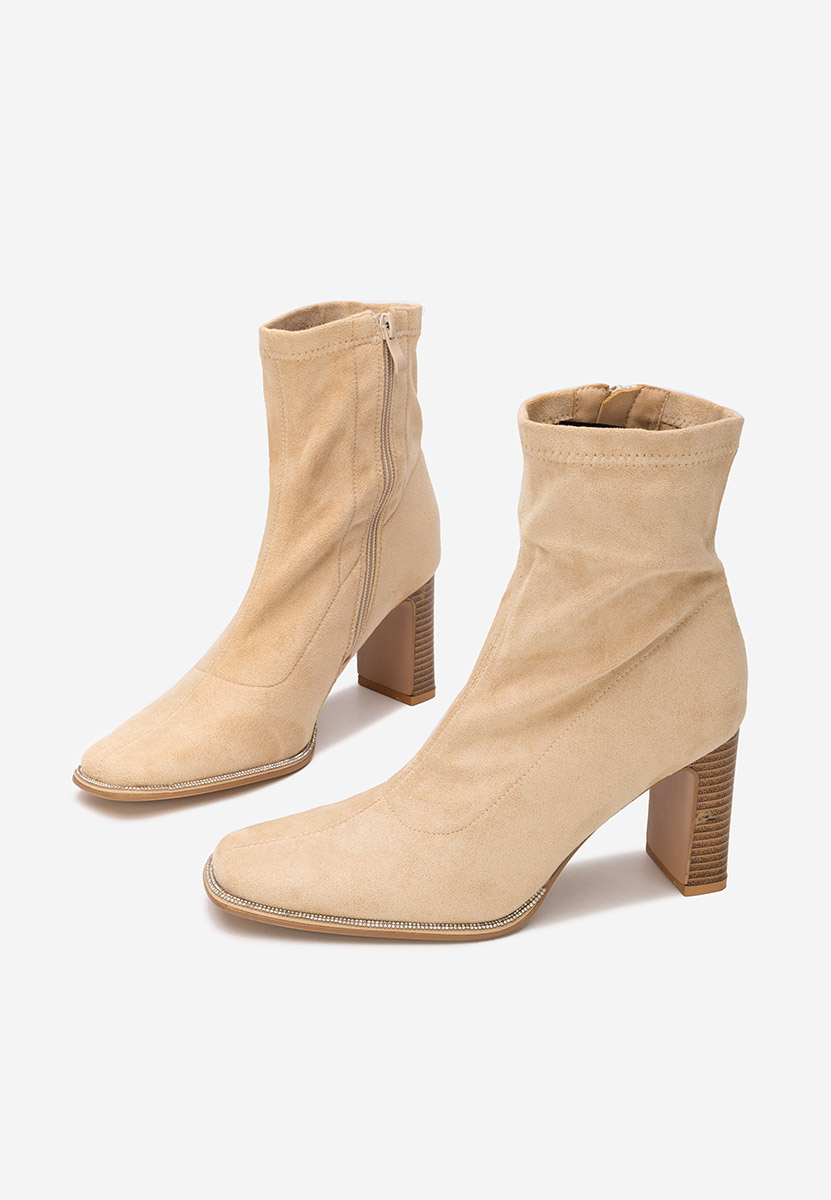 Botine cu toc gros Namelia bej