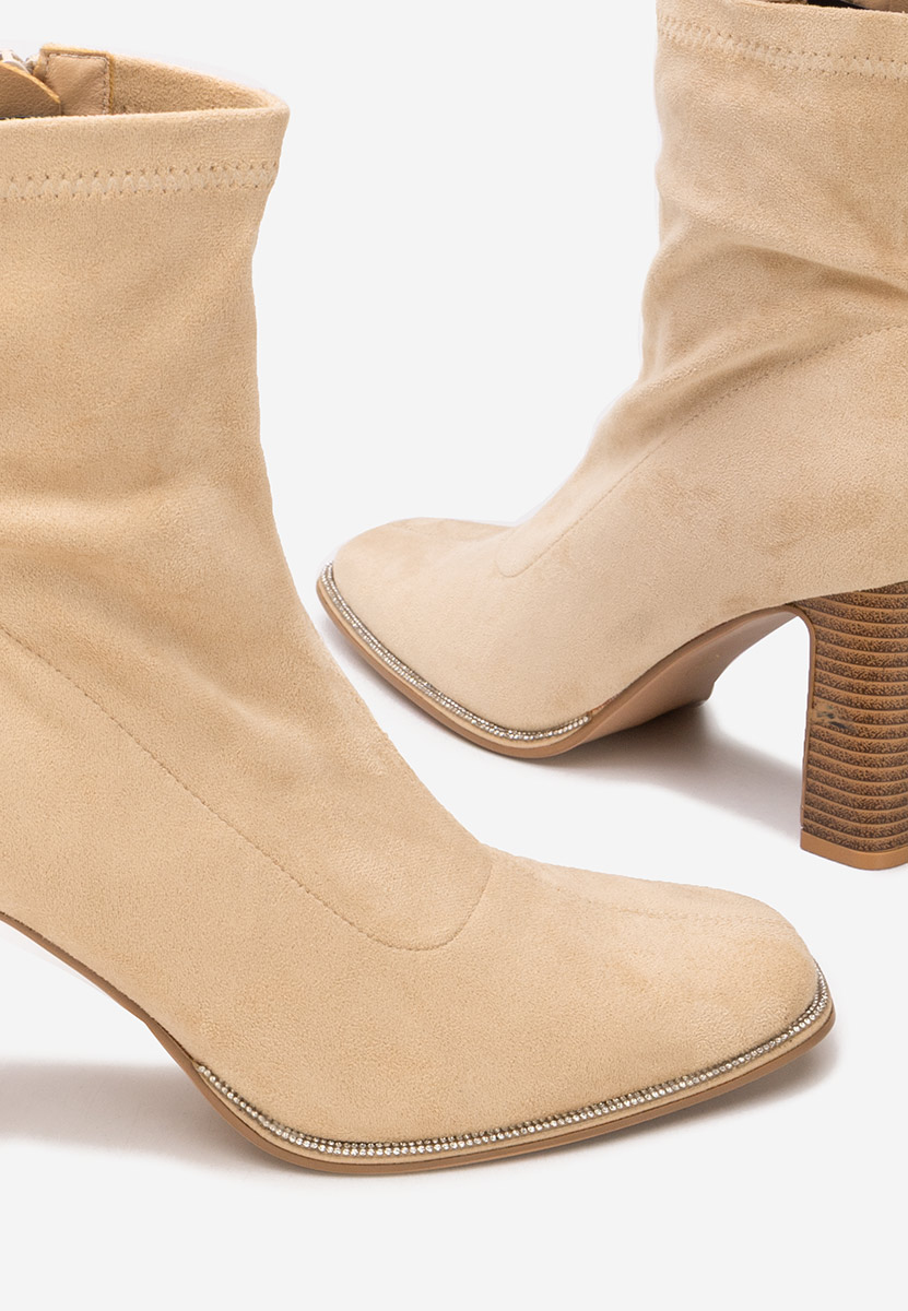 Botine cu toc gros Namelia bej
