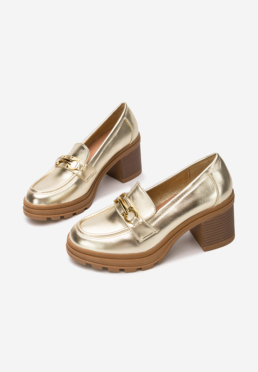 Mocasini cu toc Nakata aurii