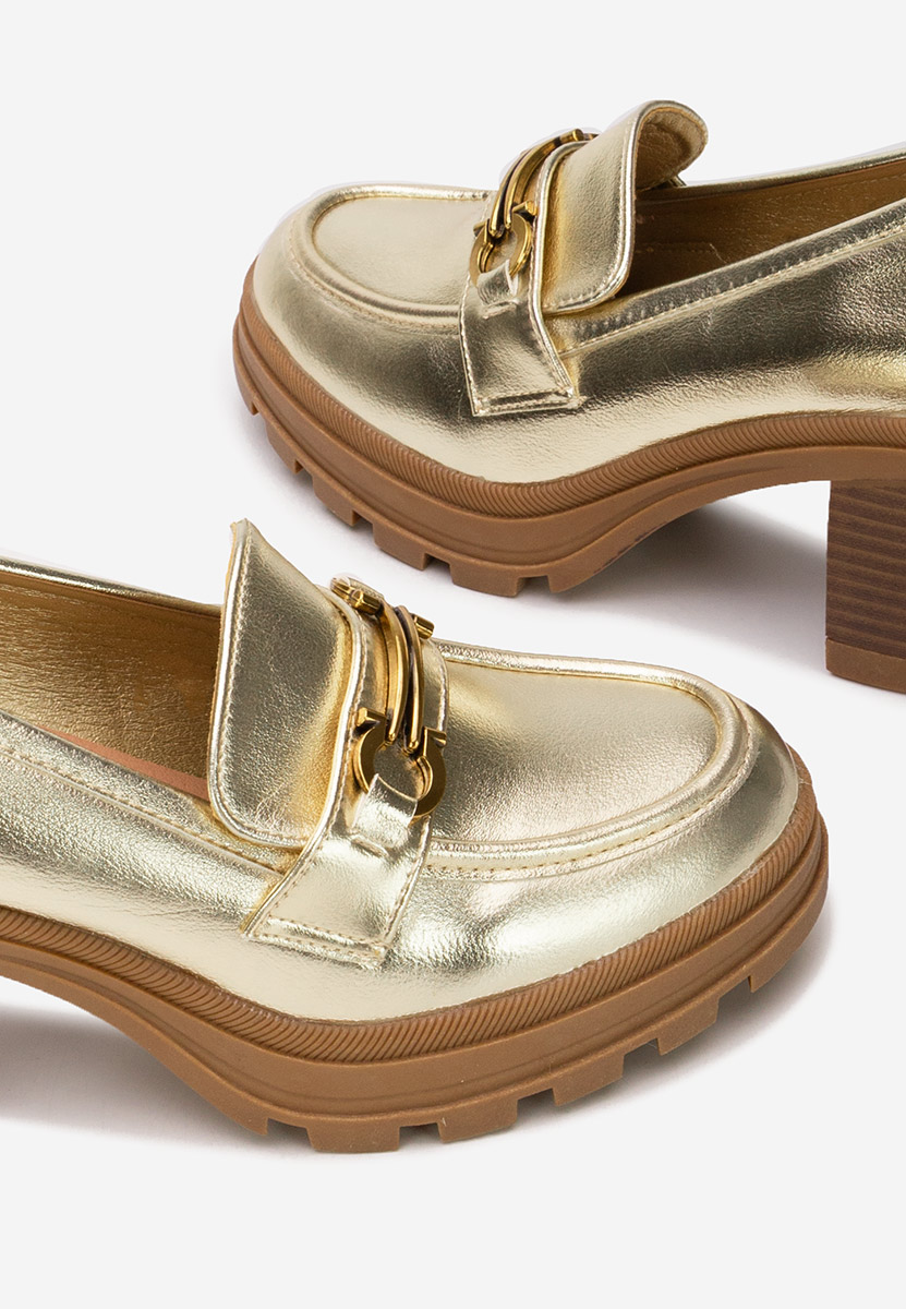 Mocasini cu toc Nakata aurii