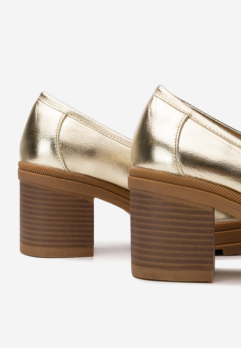 Mocasini cu toc Nakata aurii
