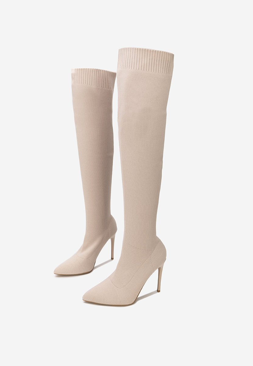 Cizme lungi peste genunchi Shanicea bej