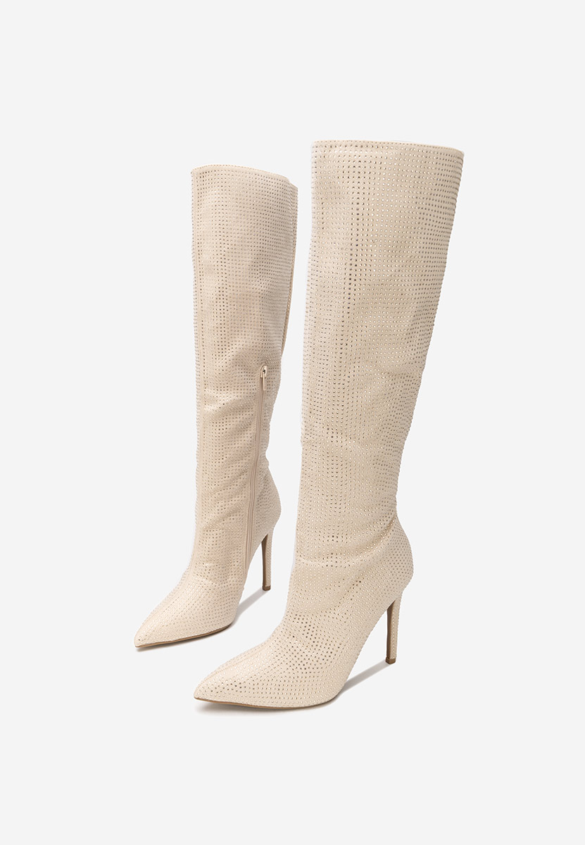 Cizme cu toc subtire Minodora bej