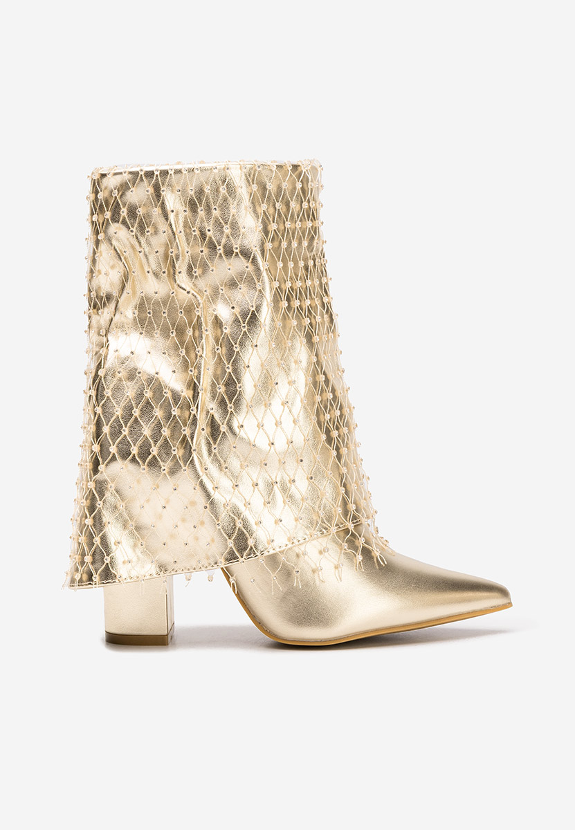 Botine cu toc gros Almaria V2 aurii
