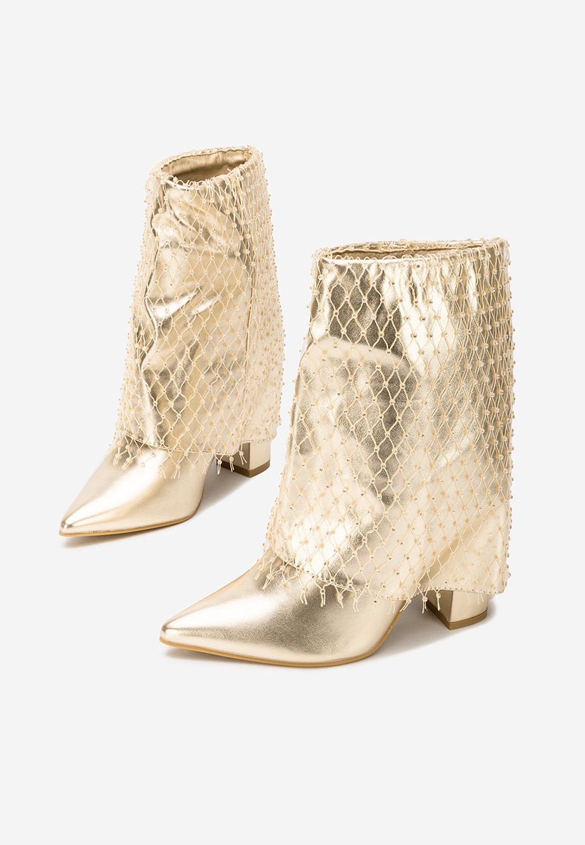 Botine cu toc gros Almaria V2 aurii