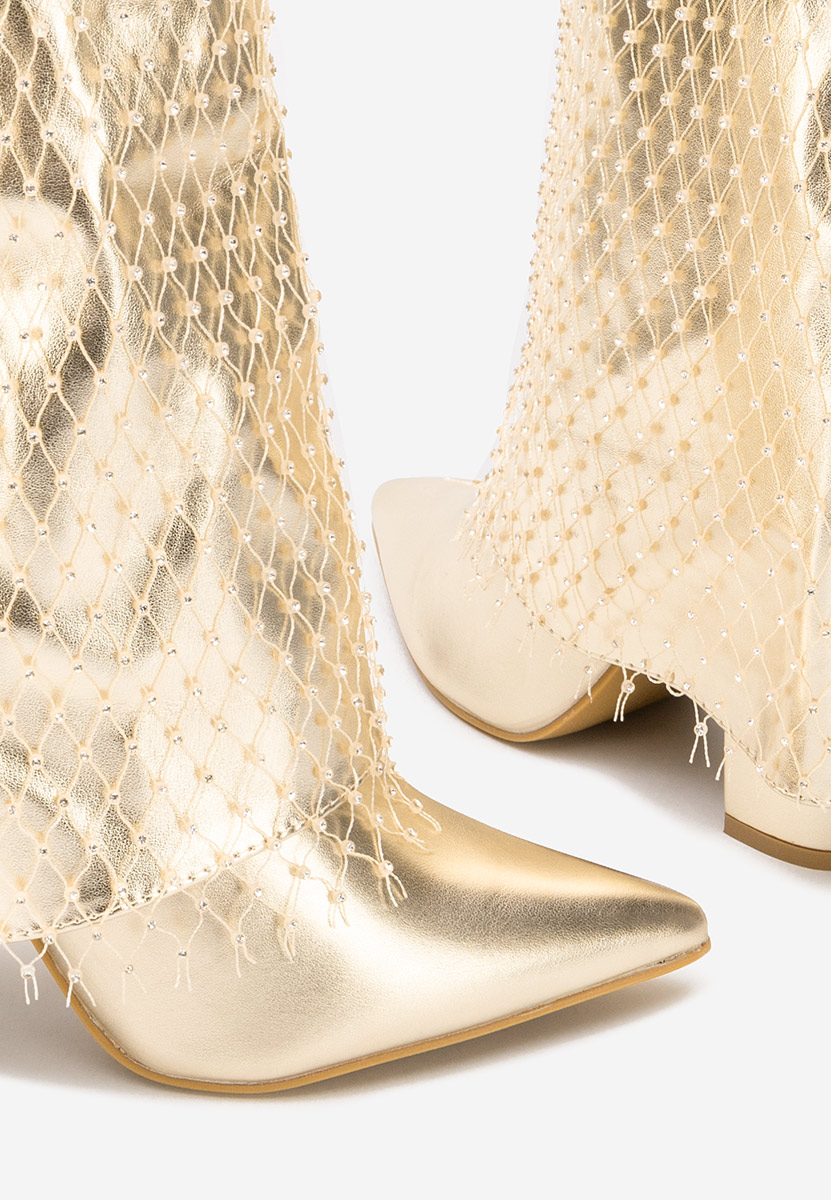 Botine cu toc gros Almaria V2 aurii