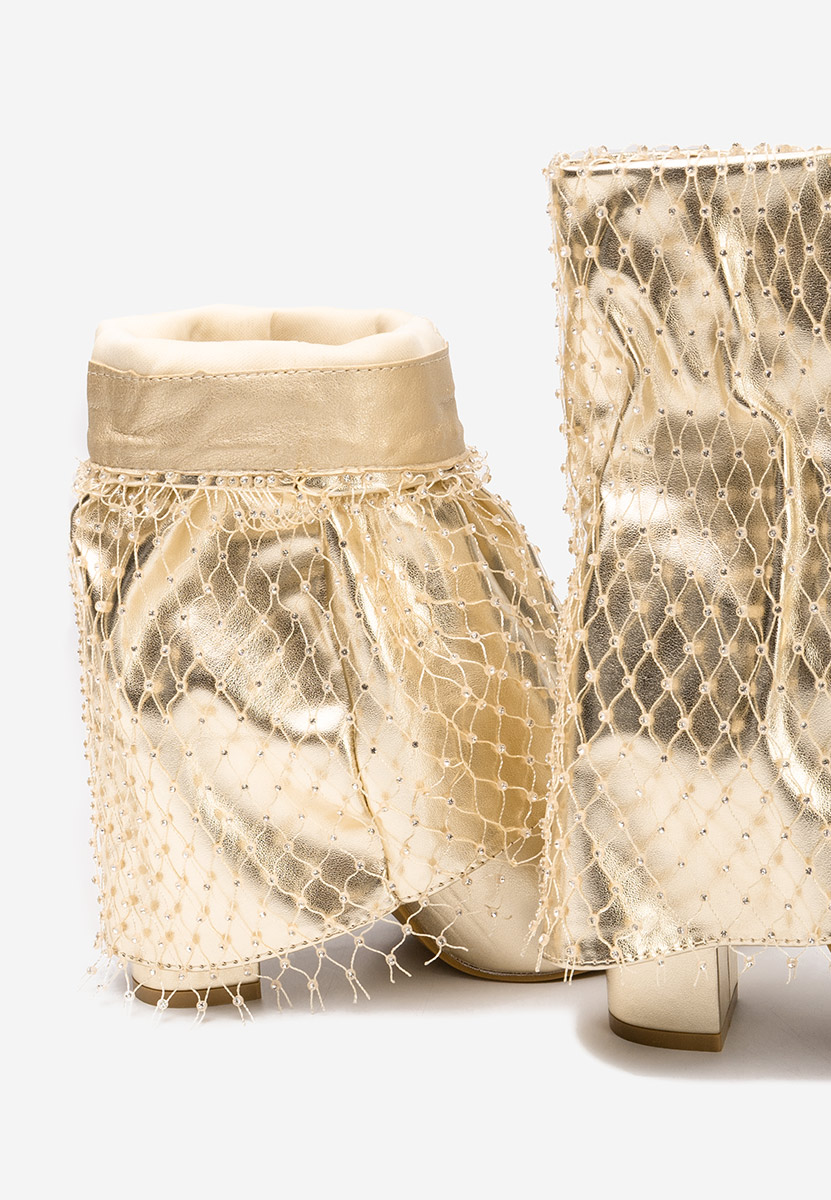 Botine cu toc gros Almaria V2 aurii