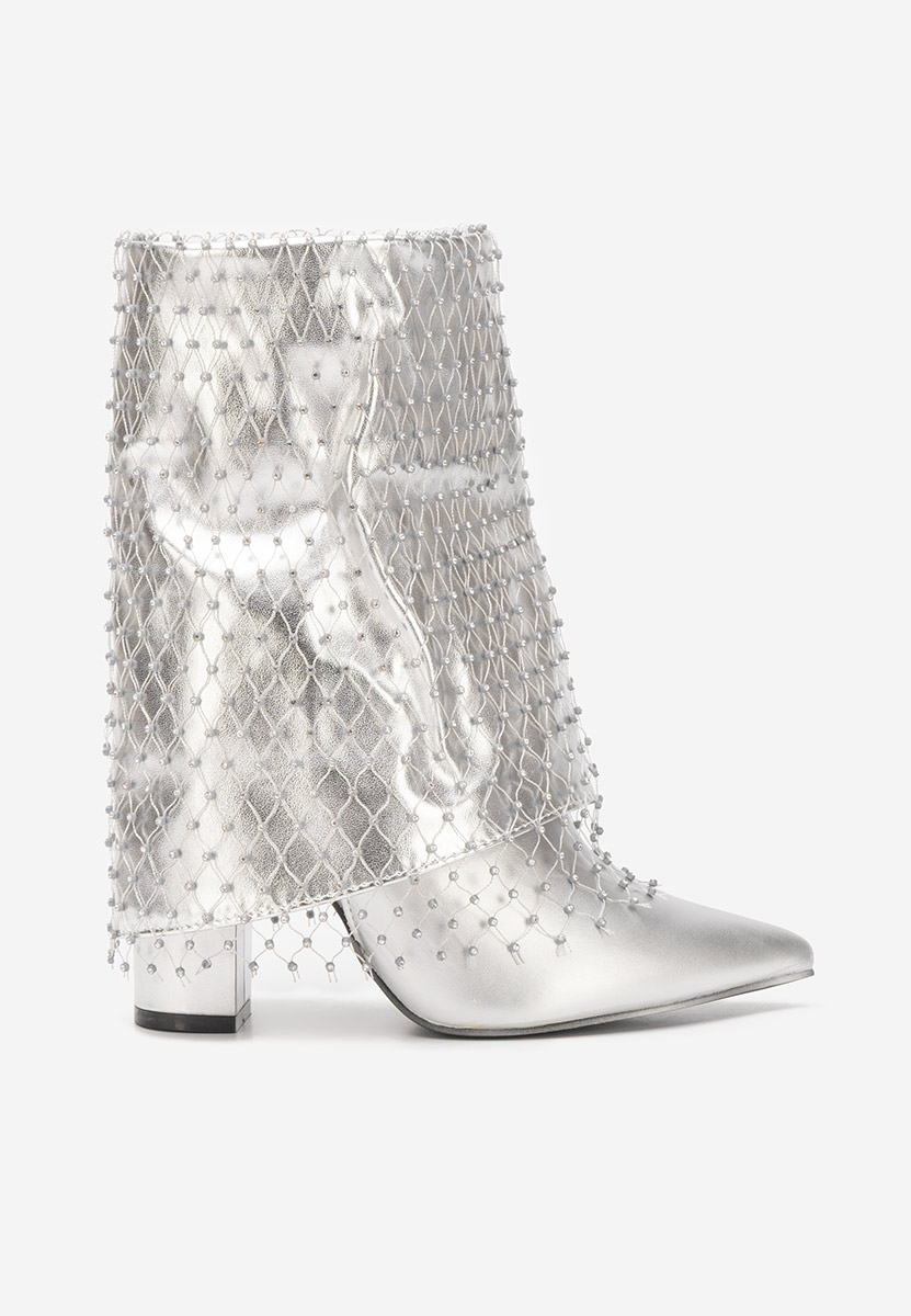 Botine cu toc gros Almaria V2 argintii